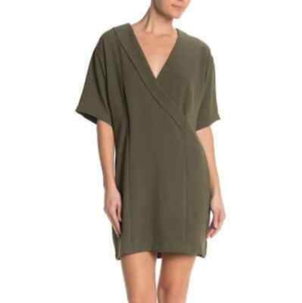Bobeau Army Green Faux Wrap Shift Dress